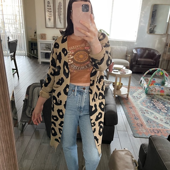 Leopard print| Long Line, open front knit cardigan, size S/M•••Cotton blend 🫶🏻 - Picture 2 of 11